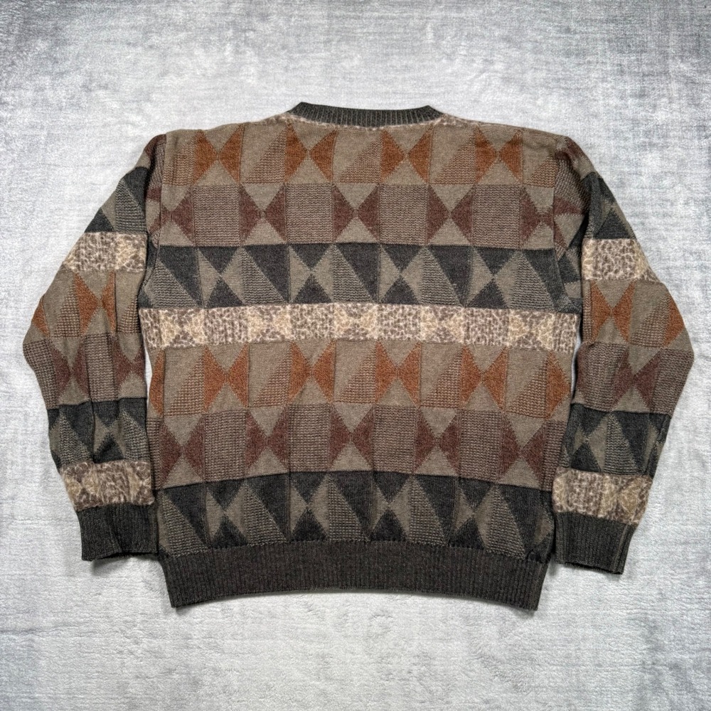 Tosani Sweater Mens Medium Brown Geometric Vintage 90s 3D Knit Grandpa Preppy - Picture 5 of 9